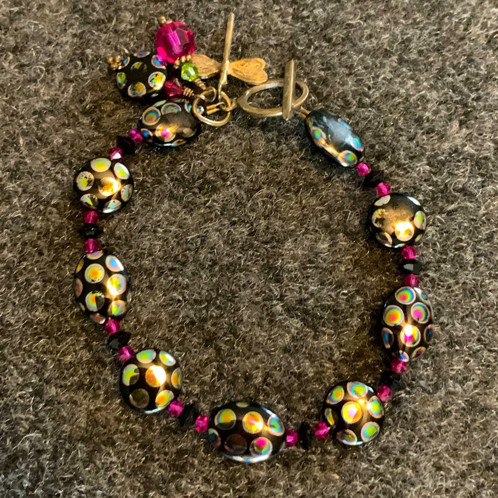 Glass bead bracelet with dragonfly charm.  **BOGO same or less$